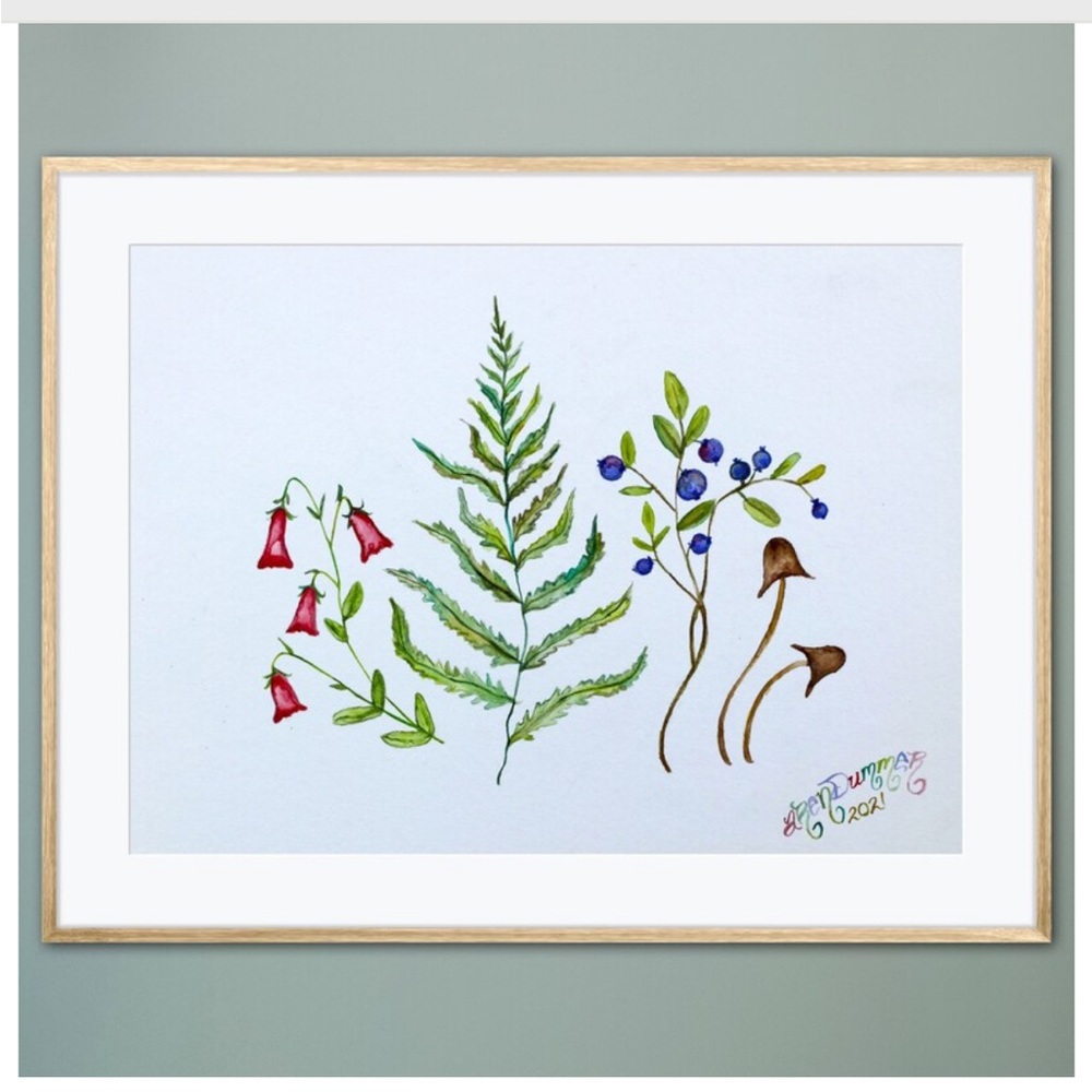Forest Forages Sprigs Woodland Finds Art Print Watercolor Painting Nature Flora